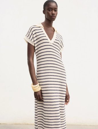 Mango Long Striped Knitted Dress - Silver - L
