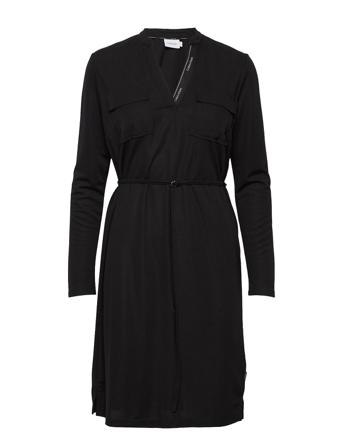 Logo Placket Jersey Shirt Dress Black Calvin Klein