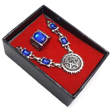 Kuroshitsuji Saibas Safir Ring Halsband Set Animationssmycken
