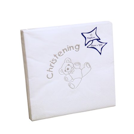 NPK Christening Teddy Design Foil Printed Servetter (Förpackning om 15)
