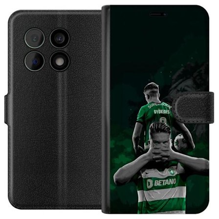 Yhteensopiva Lompakkokotelo OnePlus 10 Pro Neonmotiivi, jossa teksti "Gaming is in my DNA" sinisenä ja punaisena tiiliseinällä, jossa loistava DNA-spi