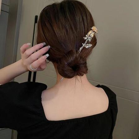 Metal Rose Hårnål Kvinder Hovedbeklædning Daglig Minimalistisk Coiffure Hårtilbehør 3