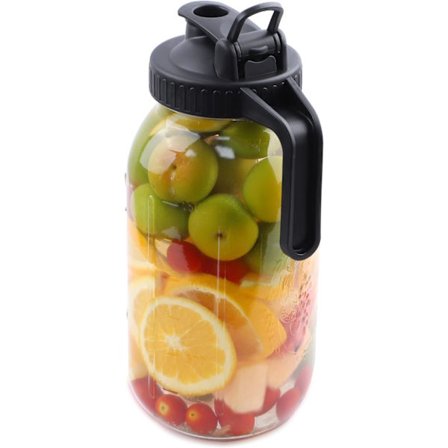 Glaskande 64 OZ med Bred Mund, Hældtud og Lufttæt Låg - 2 Liter Glaskande med Håndtag til Iste