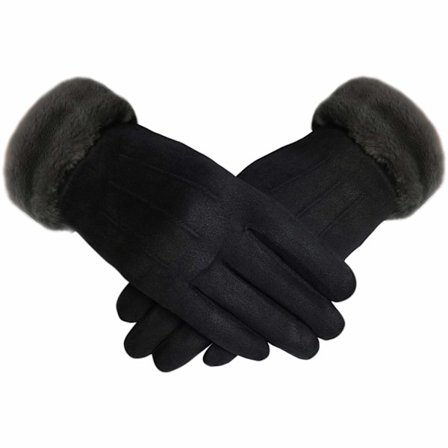 Elegante damehansker i imitert semsket skinn, myke, varme og koselige vinterhansker med behagelig fôr og mansjett i imitert pels – yux