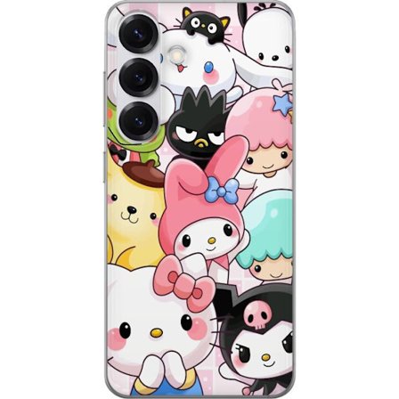 Kompatibelt Mobildeksel til Samsung Galaxy S25 Tett mønster av søte figurer med store øyne i ulike farger og uttrykk med LABUBU-tekst