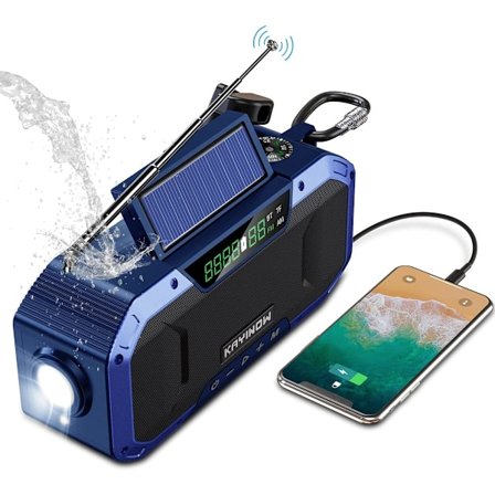Solarradio - Bluetooth högtalare, IPX5 vattentät bärbar AM-FM Survival-radio, 5000mAh uppladdningsbart batteri multifunktionsnödradio, blå