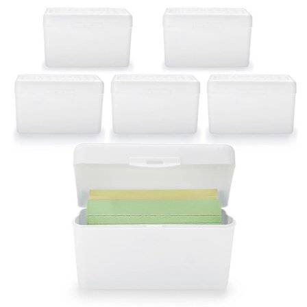 Sett med 6 plastindeks kortboks oppbevaringsboks organizer, multifunksjonell indekskortholder oppskriftskortboks notatkortholder for hjemmekontor, 