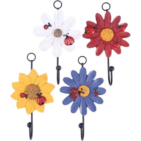 4 st resin blomma väggkrok handduk morgonrock klädhängare nyckelkrok vintage väggdekorationer