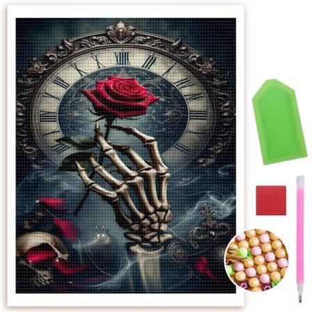 Ruusu Pääkallo Sormi Timanttimaalaussarjat Aikuisille Aloittelijoille 5D DIY Täysi Porras DIY Täysi Pyöreä Porras Maalaa Timanteilla Ihanteellinen 