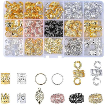 Kryc 200 stk. Hårringe til Fletninger, Hårperler til Fletninger, Metal Hårmanchetclips til Dreadlocks, Guld Sølv Hårsmykketilbehør Vedhæng