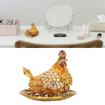 Gyllene hönsfigur Figurinsmyckeskrin Hantverk Utsökt Liten Smyckeskrin med Strass för Skrivbordsdekoration