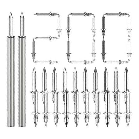 200 stk. Dobbelthovede Søm til Fodpaneler, Sømløse, Rustfri, Fodpanel Skruesæt med 2 Stænger, med Søm [DB]