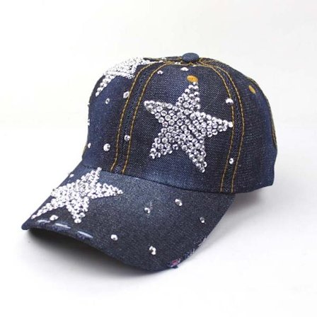 Naisten strassi-kristalli baseball-lippis Bling niitattu denim-hattu Adj