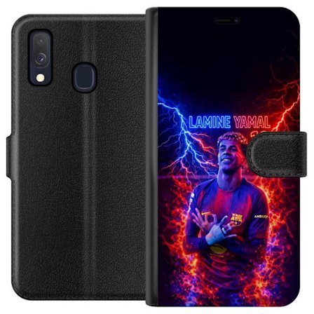 Yhteensopiva Lompakkokotelo Samsung Galaxy A40 Viktor Gyökeresin muotokuva Arsenal-paita päällä, jossa intensiivinen katse ja tumma dramaattinen taust