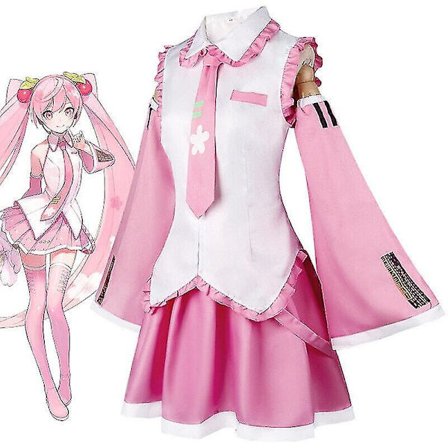 Cosplay Anime Rosa Hatsune Miku Maid Kostyme Antrekk Parykk Dame Fancy Kjole