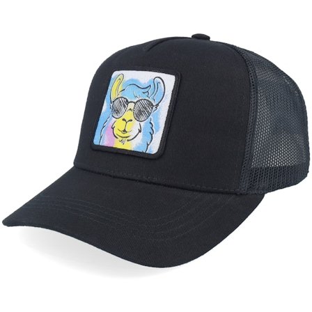 Kiddo Cap - Svart trucker Keps - Kids Cool Llama Shades Black Trucker @ Hatstore