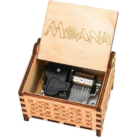 Moana Musikboks 18 Tone Optræksmekanisme Graveret Træ Musikboks, spiller How Far I'll Go, brun