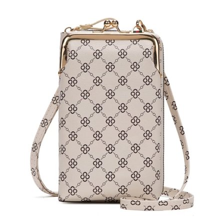 Axelremsväska för kvinnor Crossbody printed plånbok Mini telefonväska Beige