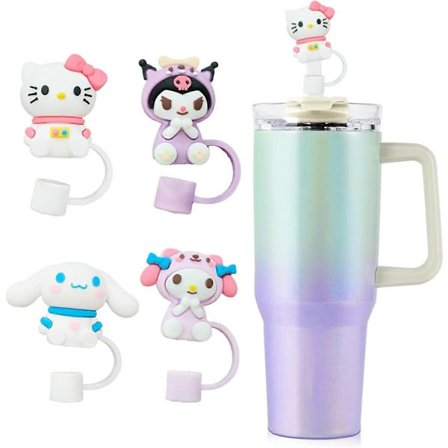 4 kpl Sarjakuva Kawaii Stanley Olkisuoja, Silikoni Oljen Päällinen, Olkisuojukset Stanley Cupille 30&40oz juomalaseilla, 10mm 0.4in Stanley Kannen 