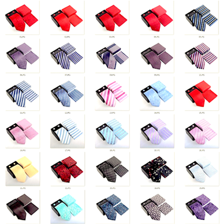 Paket med slips, manchetknappar coh brösnäsduk