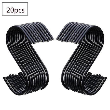 20 st S-formade krokar för att hänga krukor och stekpannor, badrum svart