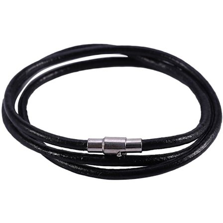 Kjede for menn og kvinner, lærreipvevd kjede med rustfritt stålmagnetlås, svart - 3 mm bredde - 55 cm lengde