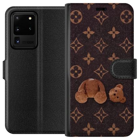 Kompatibelt Lommeboketui til Samsung Samsung Galaxy S20 Ultra Grafiskt monogram mønster med en stilisert teddybjørn i en kunstnerisk stil