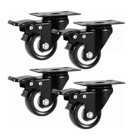 4 st platta hjul med stark lastkapacitet, dubbla kullager, tysta hjul