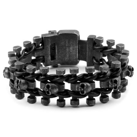 Black Skull Biker Chain Surgical Steel Bracelet for Men - Steel bracelets
