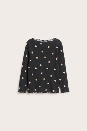Kappahl | Prążkowany top z wzorem w serduszka | Czarne