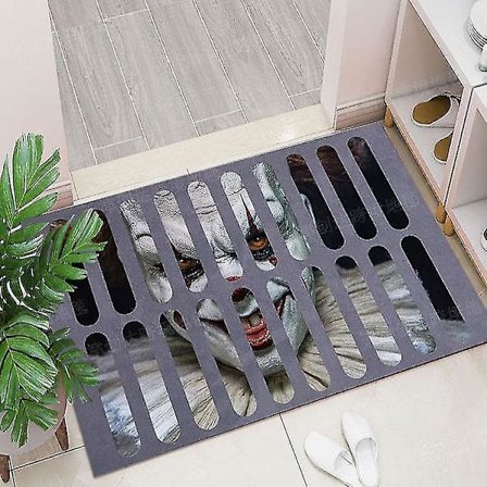 Halloween-ovimatto 3D-geometrinen illuusio lattiamatto suorakulmainen kaivonkansi klovni (40 * 60 cm)