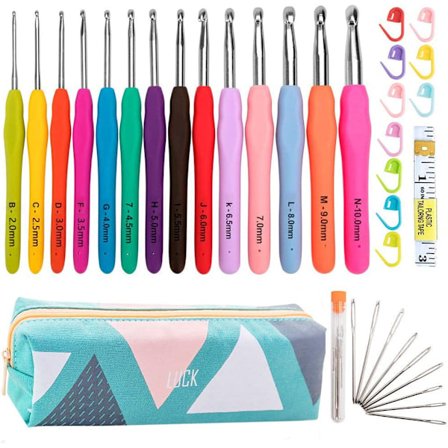 Hæklenålesæt, 14 ergonomiske garnstrikkenåle, Ergonom