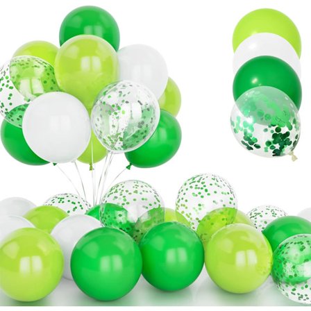 30 stk. grønne balloner, 12 tommer konfetti latexballoner med bånd - lyse/mørkegrønne & hvide heliumballoner til fødselsdag, bryllup