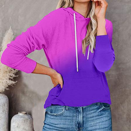 Långärmade Huvtröjor För Kvinnor Med Fickor Baggy Gradient Sweatshirt