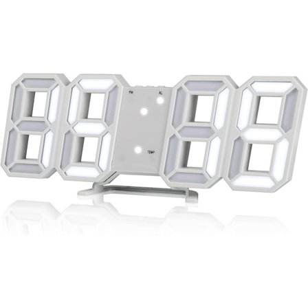 Digital LED vægur med USB-port - Dæmpbar belyst ur med kalender, alarm, temperaturindikator - Ideel til kontor, hjem, hotel, soveværelse