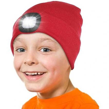 LED-belyst hue til børn. Genopladelig 4 LED-pandelampe-hue. Strikket vinterhue