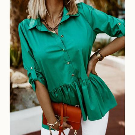 Elegant Kvinnor Lapel Ruffle Hem Blusar Toppar Casual Half Sleeve