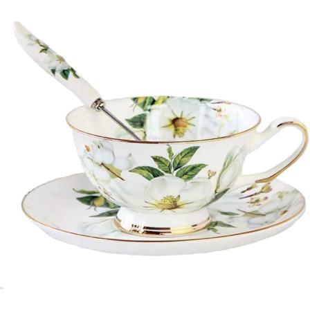 Set Vintage Fine Bone Kina tekopp sked och fat set