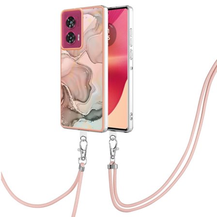 Motorola Edge 50 Fusion Skal med Electroplaterad Marmor och Dubbel-Sidig IMD Design med Lanyard