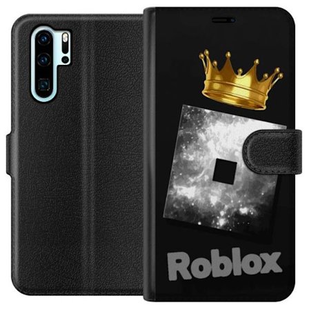 Kompatibelt Lommeboketui til Huawei Huawei P30 Pro Minimalistisk svart og sølvfarget Roblox-symbol med gylden krone og luksuriøs gamer-estetikk på