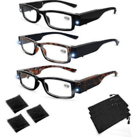 3 st Ljusa LED Läsglasögon med Ljus i Ramen Modeglasögon
