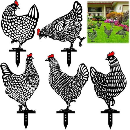 5 kpl puutarhakoristeita kana, realistinen kana, kanapiha taide, Ho