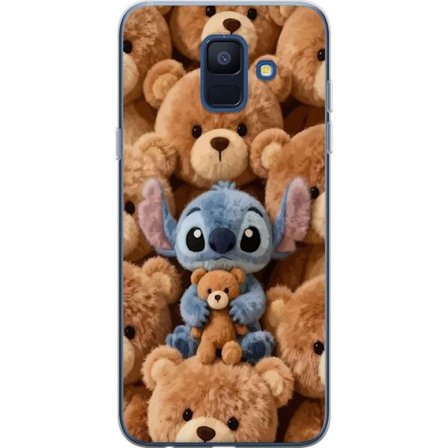 Kompatibel Mobilcover til Samsung Galaxy A6 (2018) Stitch omgivet af brune teddybjørne med en lille teddybjørn i armene i en sød og hyggelig kawaii-de