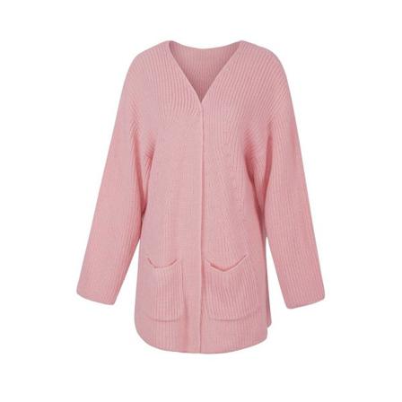 Enfärgad Pocket Sweater Cardigan För Kvinnor