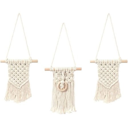 Boho-tyyliin kudottu makramee-seinävaate, makramee-taide asuntoon, makuuhuoneeseen, olohuoneeseen, toimistoon, tyylikäs kodin sisustus