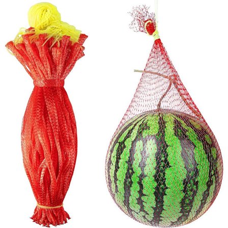 Fruktnettposer - Vannmelonnett (med tau) - Hengende vannmelonstøttenett - Gjenbrukbare nettposer - Rød - 100-pakning