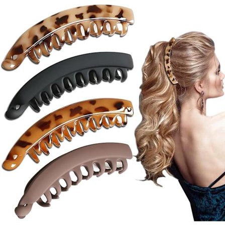 ING Bananklemme, 4 stk, 13 cm, Haleklemme, Hårklemme, Anti-slip, Hårnål, Hårtilbehør til kvinder og piger