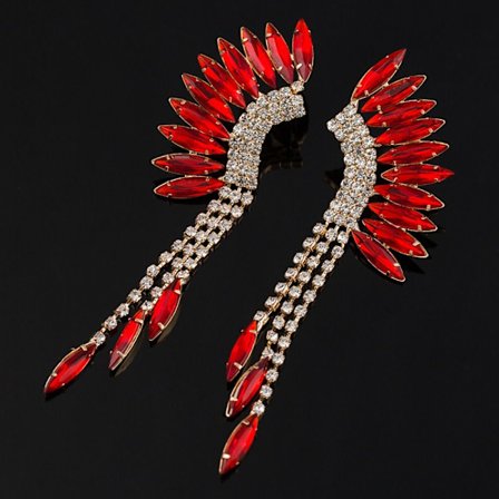 Kvinde Ørering Lange Frynser Øreringe RØD