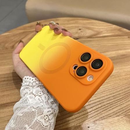 iPhone 14 Pro Max -magneettikotelo kameran linssisuojalla, [yhteensopiva Magsafen kanssa] Luxury Gradient Color Cover Matte(Orange&Yellow)