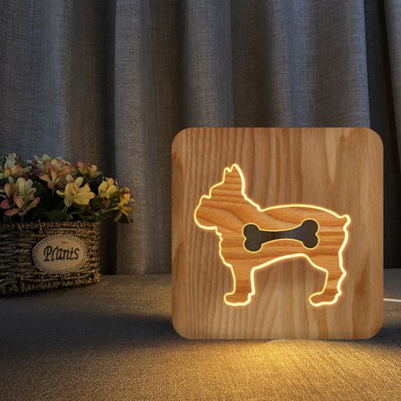 Koira-luun muotoinen puinen 3D-lamppu, yövalo, luova puinen valaisin, yksinkertainen koristeellinen valaisin, 3D-puuveisto-kuvio, LED-yövalo 